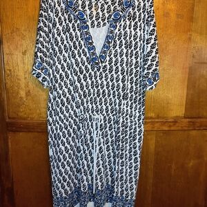 Tory Burch Amara Dress Blue, Black and White Patterned